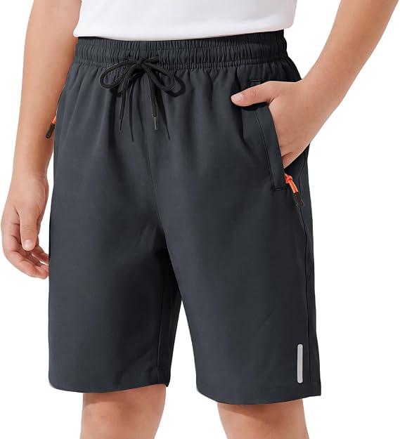 Children's Shorts, Quick Drying Sports Shorts with Reflective Strips, Breathable Shorts with Pockets and Zip School Football for Children 6-13 Years