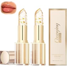 2PCS Colour Changing Lipstick, Tinted Lip Balm,PH Adjusting Clear Lip Stick with Gold Foil,Transfer Proof & Long Lasting Moisturizing 24H Lip Gloss,Glossy Shine Clear Lip Stick for Lips Care