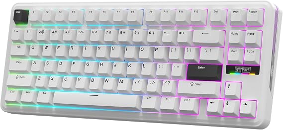EPOMAKER TH85 QMK/VIA Mechanical Gaming Keyboard, BT/2.4Ghz Wireless, RGB, Hot-Swappable & Programmable Keys in US 75% Layout (White, Milk Blue Switch)