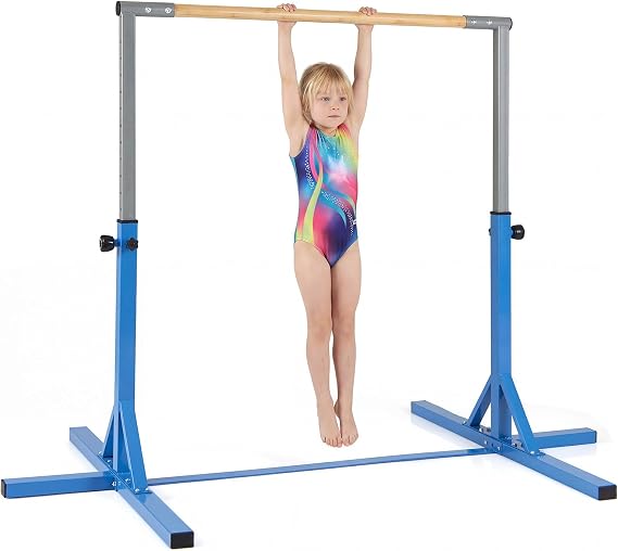 COSTWAY Gymnastics Training Bar, 85-145cm/90-150cm Height Adjustable Horizontal Kip Bars with Non-slip Pads, Home Gym Sports Equipment for Kids Juniors