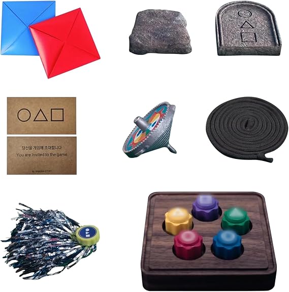 Korean Folk Game Set Korean Traditional Play Game Including Jebi chagi Gong-gi Biseokchigi Paeng-y DDAKJI Six-Legged Pentathlon Hand Eye Coordination Training (Colour 1)