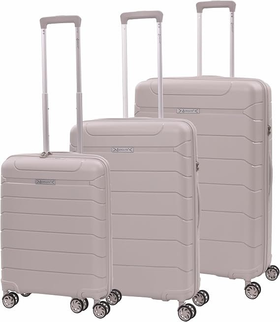 Aerolite Lightweight Polypropylene Hard Shell 4 Wheel Spinner 3 Piece Travel Luggage Suitcase Set, Cabin + Medium + Large (Cream, Cabin/M/L Set)