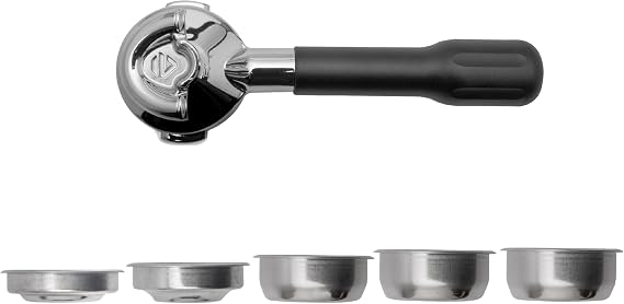 LELIT LELIT57 2-Way Porta Filter - Double Spout - Includes Stainless Steel Filter - Classic Handle - PLA572S - Silver/Black