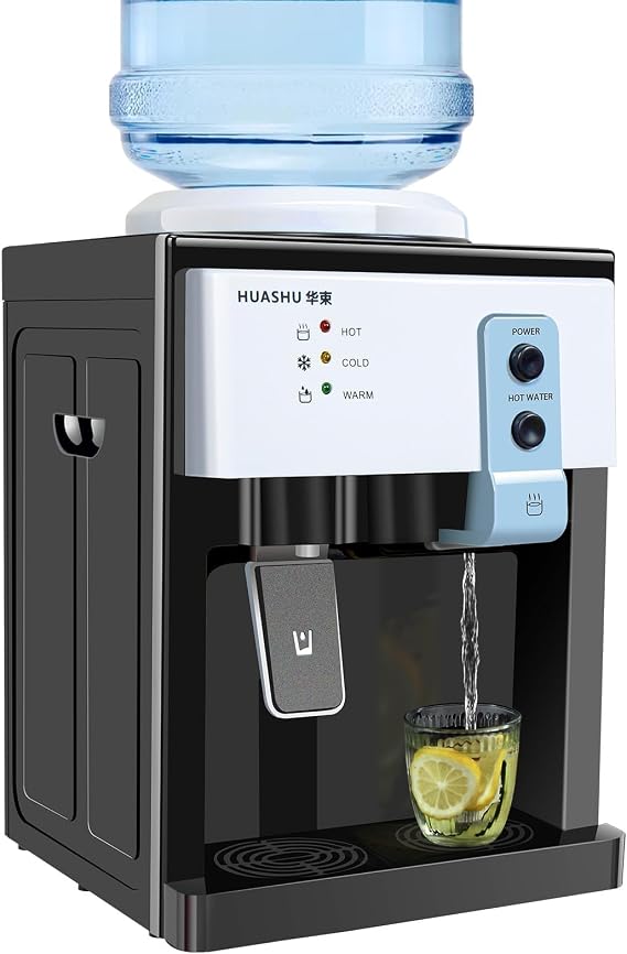 Top Loading Countertop Water Cooler Dispenser, 3 Function Hot/Cold/Hot Water Drinking Machine, Capacity for 1.1-5 Gallon Water Bottles