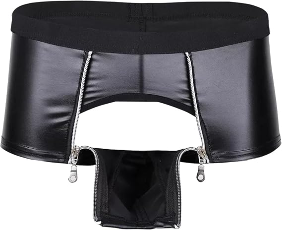 Boxers for Men,Metallic Boxers Shorts wiht Zip Front Open Bulge Pouch Trunks,Sexy,Underpants Erotic Lingerie Low Rise Dancewear Clubwear for Stag Do Fancy Dress Costume