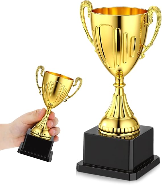 Sewroro Mini Trophy Cups, Plastic Golden Award Trophy Cups with Black Base for Party Favors, Competition Rewards, 7. 47x4. 13x3. 07 Inches
