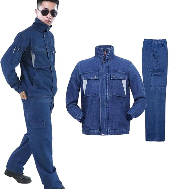 Work Clothes, Men's Denim Top and Bottom Set, Work Clothes, Night Luminous, Line Denim Jacket, Work Clothes, Outdoors, Mountain Climbing, Fishing, Biking, Large Sizes, Long Sleeves, Cargo