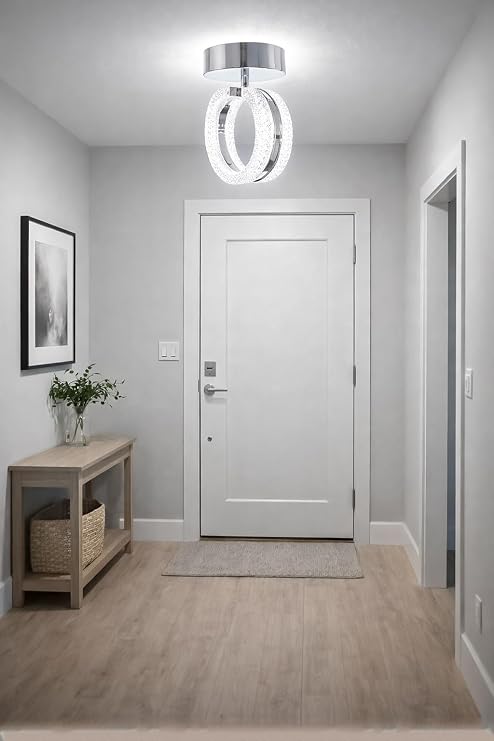 Ecrin Tekli Plafonyer Modern Krom Led Avize Kristal Görünüm Beyaz Işık Enerji Tasarruflu Antre Cafe Hol [Enerji Sınıfı A++]