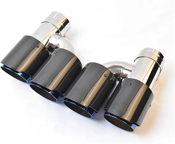 Exhaust Tips End Pipes 2Pcs Left Right Car Dual Exhaust Brunt Blue End Pipe Glossy Carbon Fiber Muffler Tip Throut