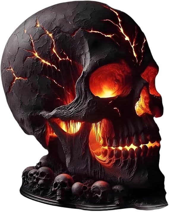 Skeleton Light, Halloween Flame Skull Head Desktop Lamp, Skull Night Light Gothic Spooky Lamp, Decorative Living Room Table Shelf Holiday Fireplace