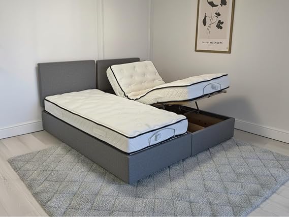 Rest Ease Plus Electric Adjustable Bed with 1000 Pocket Spring Mattress and Headboard, Electric Bed for Disabled, Supports User Weight Up to 25 Stones (Steel Grey, 6ft Super Kingsize)