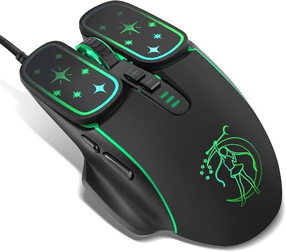 Gaming Mouse,4 Colors Backlit Optical Game Mice Ergonomic USB Wired with 7200 DPI and 6 Buttons 4 Shooting for Computer/Win/Mac/Linux/Andriod/iOS. (black)