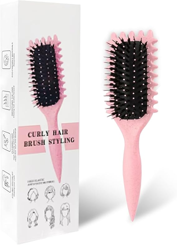 Curl Defining Brush, Curl Define Styling Brush, Hair Brush for Combing and Shaping Men's and Women's Curls to Reduce Pulling, Nylon Bristles, Curl Enhancing, Unisex (Pink, 24 cm)