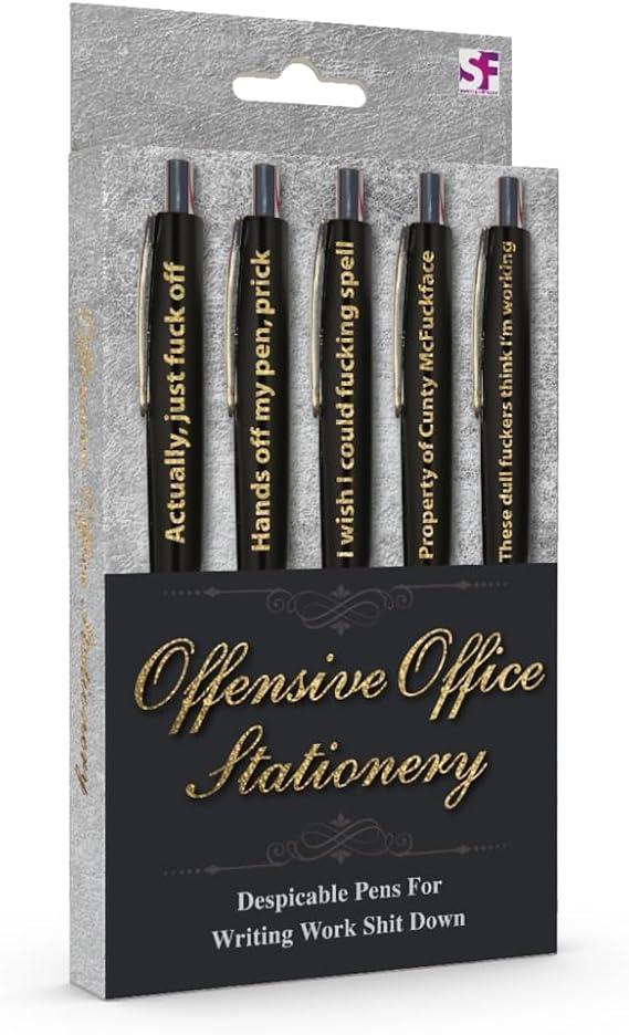 Offensive Office Stationery - Despicable Pens for Writing Work Sh*t Down, Black