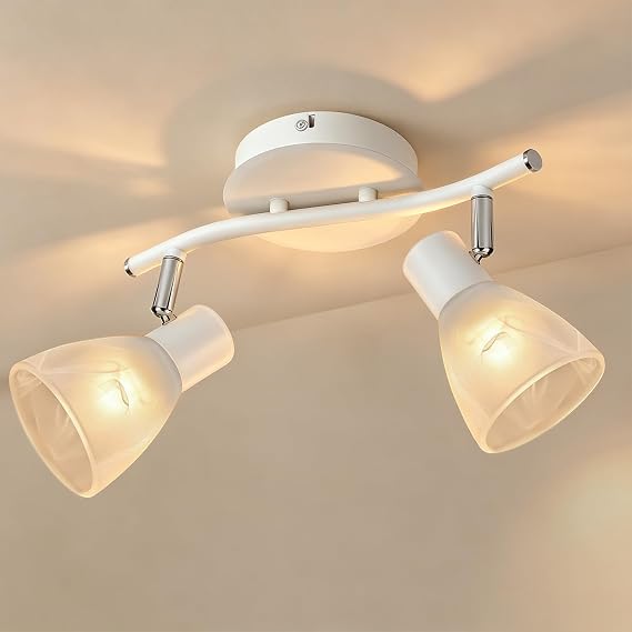 2 Way Spotlights Ceiling Lights White Spot Light Fittings E14 | Rotable Kitchen Lights Ceiling for Bedroom Hallway Living Room Lounge, No Bulbs [Energy Class F]