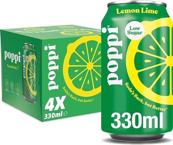 poppi Lemon Lime Sparkling Soda | 330ml Can| 4 Pack