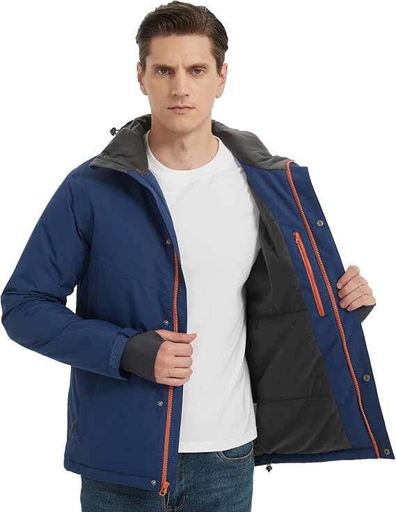 NORDIC OUTLAND Men's Winter Ski Jacket,Waterpoof Insulated Snow Coat,Windproof Hooded Warm Raincoat Windbreaker