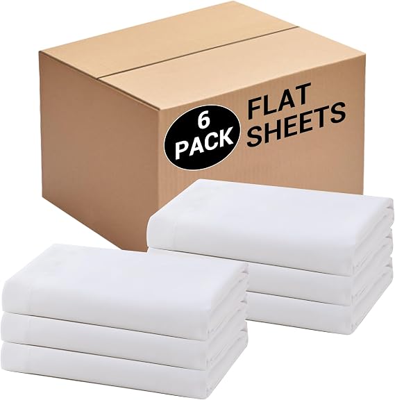 CULVE Bulk Queen Flat Sheets Only, White 6 Pack, Microfiber, 90x102