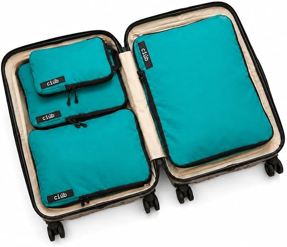 Compression Packing Cubes 4 Set Premium Double Zip, Fit 40% More in Your Luggage, Carry-On & Backpack, Lightweight Water Resistant Travel Accessories, Compressible Suitcase Organiser Bags (Green)