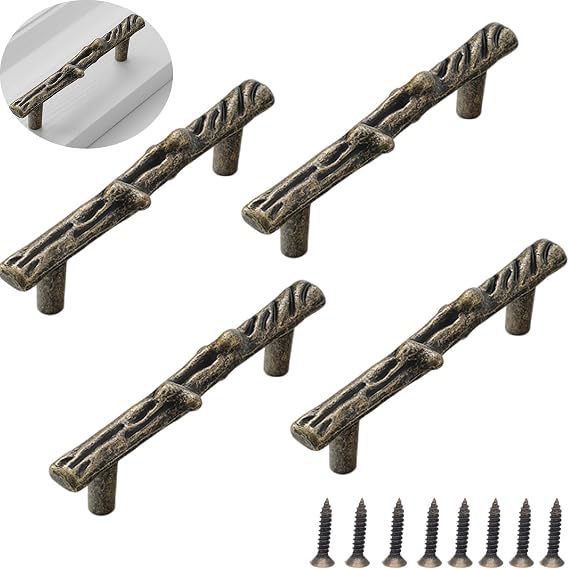 4PCS Bronze Branch Handles, Twig Tree Branch Drawer Pulls Rustic Drawer Pulls with Screw for Kitchen Dresser Wardrobe Cupboard
