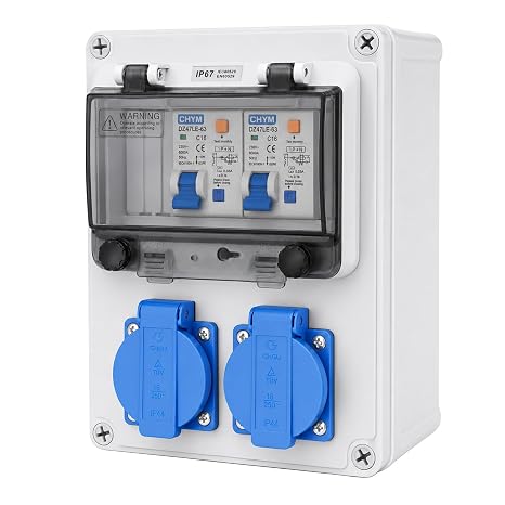 230 V electrical box, power distributor with 2 Schuko sockets 16 A
