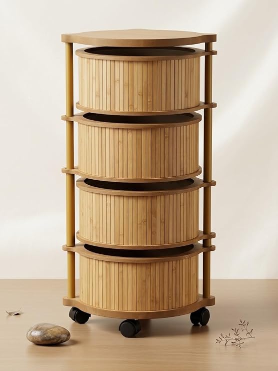 Bambu Ahşap 4 Katlı Sebzelik Doğal Mutfak Düzenleyici Patates Soğanlık Organizer (Meşe Renk Bambu)