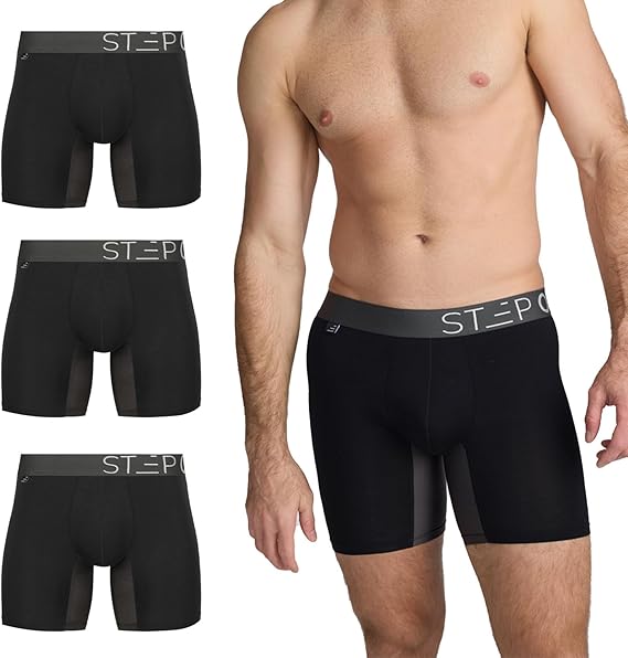 STEP ONE Mens Boxers Shorts Multipack, 3 Pairs, Anti Chafing Underwear for Men, Moisture-Wicking Boxer Shorts with 3D Pouch. Fabric Made from bamboo viscose