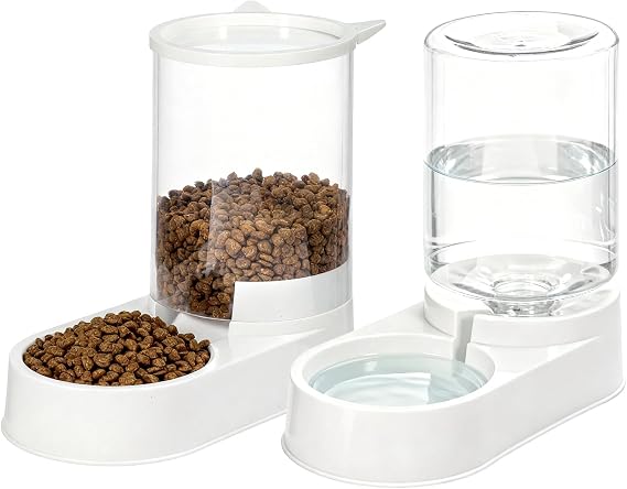 Trintion 2 Packs Automatic Cat Feeder and Water Dispenser Set 3.2L, Large Capacity Gravity Pet Food Bowl & Waterer for Cats and Small Medium Dogs