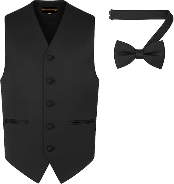Men's 2pc Solid Tuxedo Vest Bowtie Set-50-A-Black-L