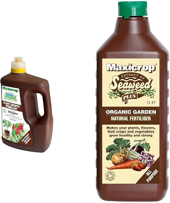 Maxicrop POPGS4TL Original Seaweed Extract Organic Plant Growth Stimulant, 2.5L Natural Seaweed Extract Fertiliser & XNATF61L All Purpose Organic Garden Natural Fertiliser, 1L - All Purpose