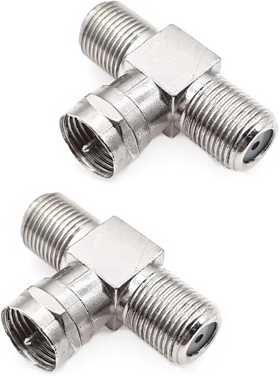 JZK T-splitter connector F-type 3 way, adapter splitter cable coaxial TV satellite male to female double, combiner antenna TV 75 ohm for cable decoder, satellite receiver aerial aerial