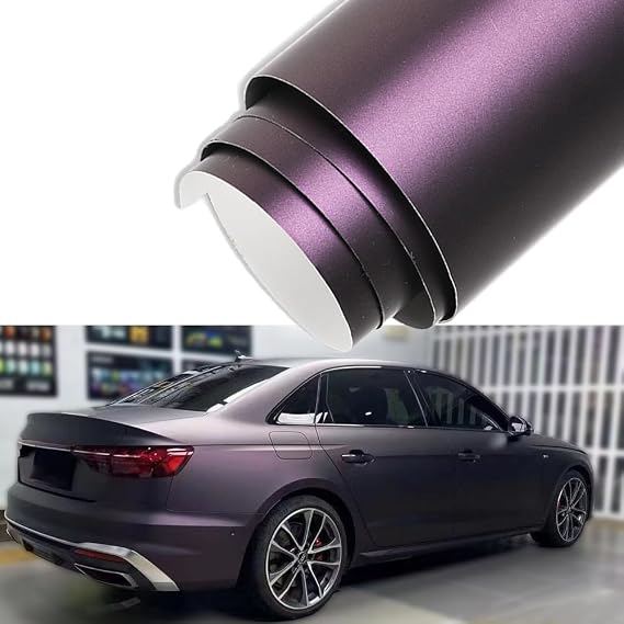 XhuangTech Matte Dark Purple Black Car Wrap Film, Self-Adhesive Body Changing Color Satin Film Waterproof, DIY Protective Sticker Exterior Interior Accessories for Car, Motorbike, Bicycle (50×152CM)
