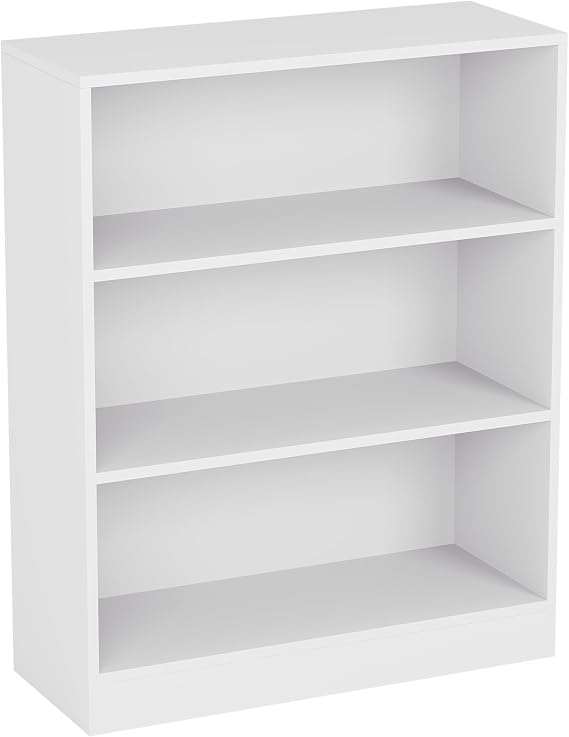 Vida Designs Cambridge 3 Tier Low Bookcase, White Wooden Shelving Display Storage Unit Office Living Room Furniture
