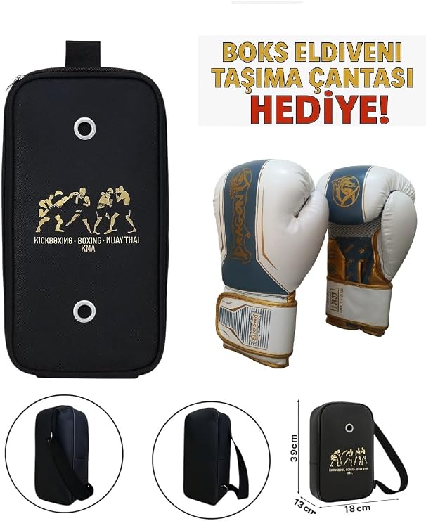 Dragon Do Legacy Kick Boks Eldiveni Muay Thai Ve Eldiven Taşıma Çantalı Beyaz Altın 10 Oz,legacy-çnt-byz-10