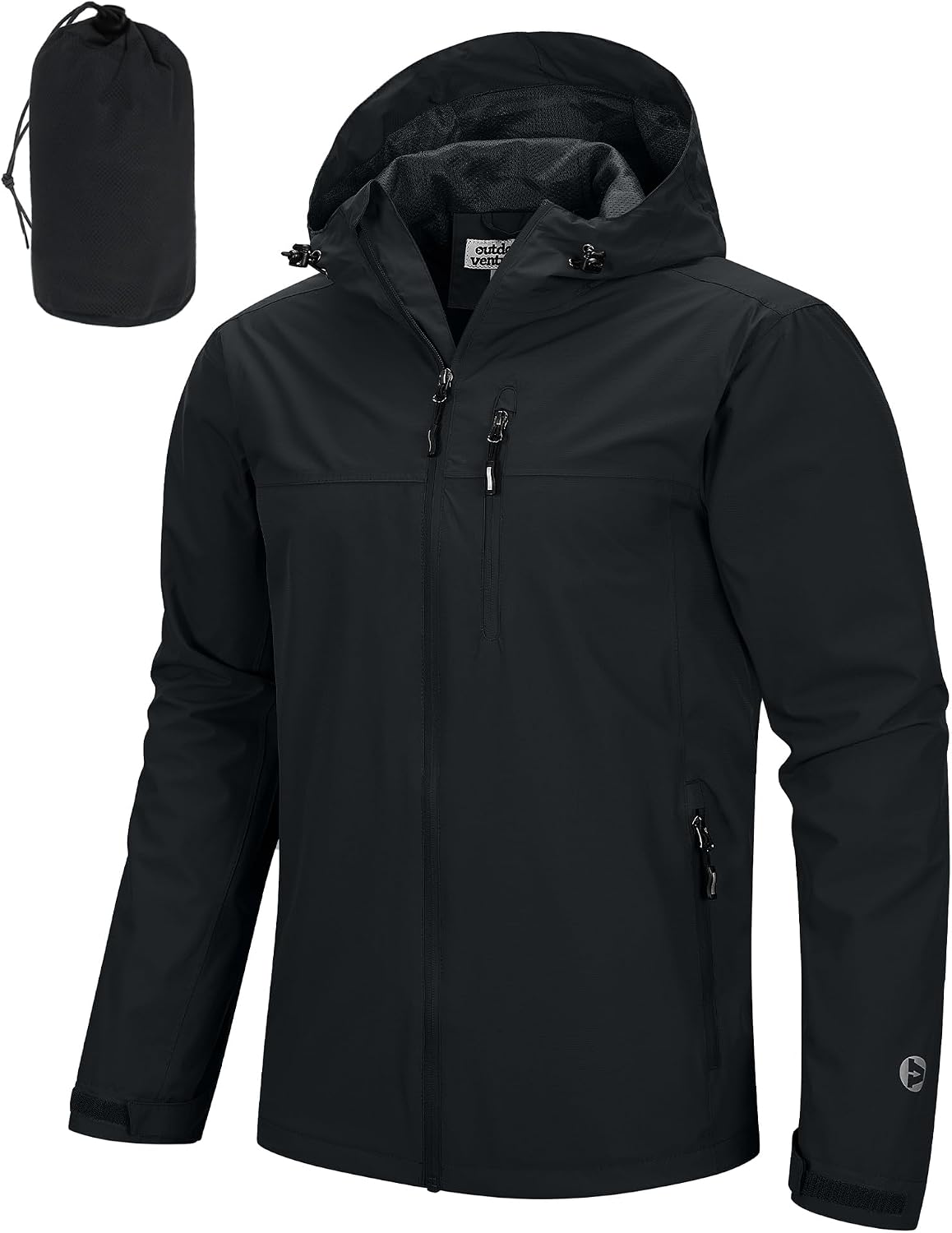 Outdoor Ventures Men's Lightweight Waterproof Jacket Windproof Rain Coats Pack Away Hooded Jackets Windbreaker for Camping Fishing Running Cycling