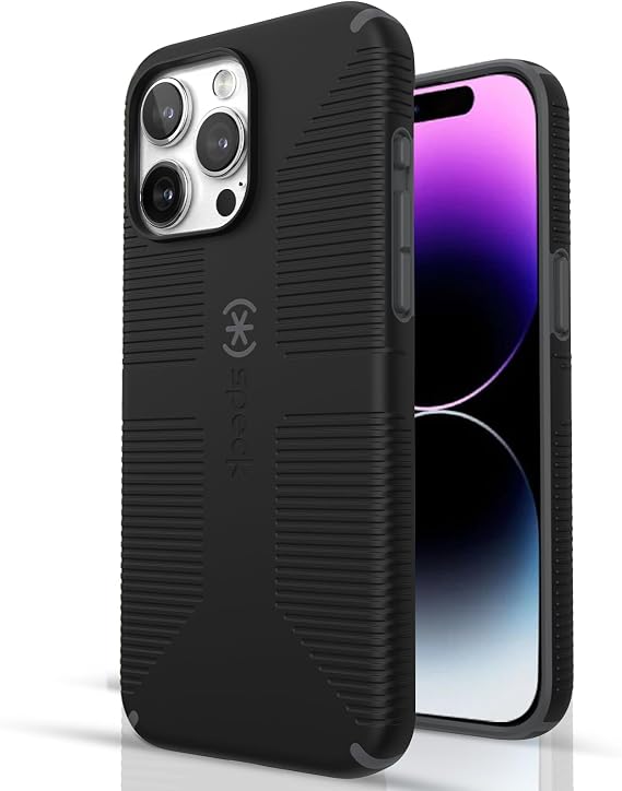 Speck iPhone 15 Pro Max Case - Built for MagSafe, Drop Protection Grip - Scratch Resistant, Soft Touch, 6.7 Inch Phone Case - CandyShell Grip Black/Slate Grey