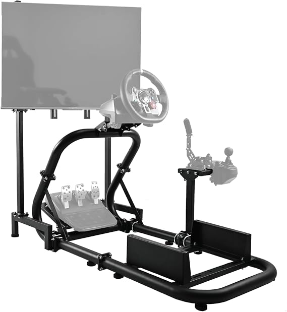 Dardoo Racing Simulator Cockpit Frame (50mm round tube) with Monitor Stand Fit for Logitech Thrustmaster Fanatec G29 G920 Racing wheel, Professional Cockpit Without Wheel Pedal and Handbrake