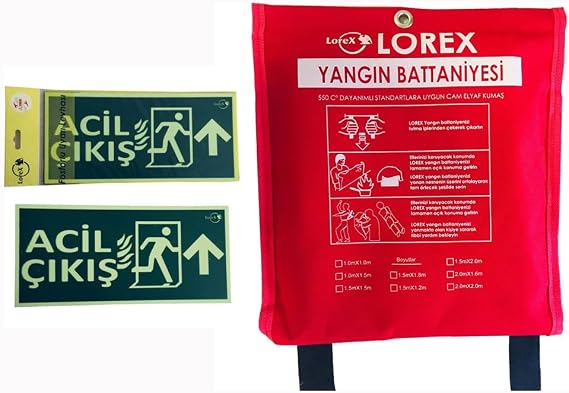 LOREX LR-FB1010C Yangın Battaniyesi 1mt x 1mt Çantalı - Fosforlu İkaz Levhası Hediyeli