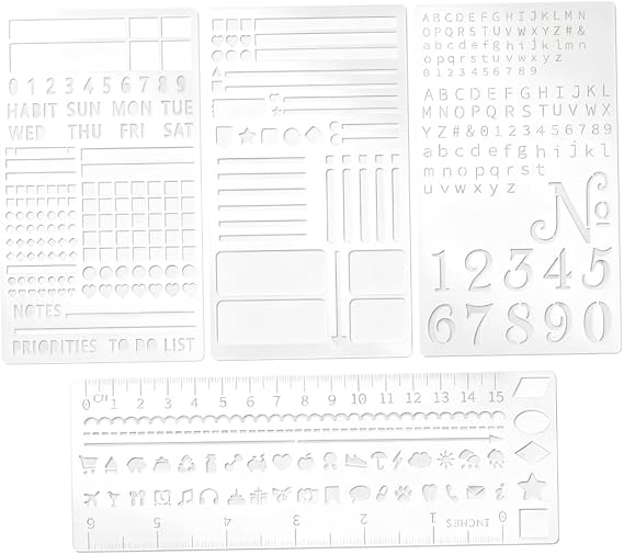 Journal Stencils 4 Pack Reusable Plastic Planner Stencils