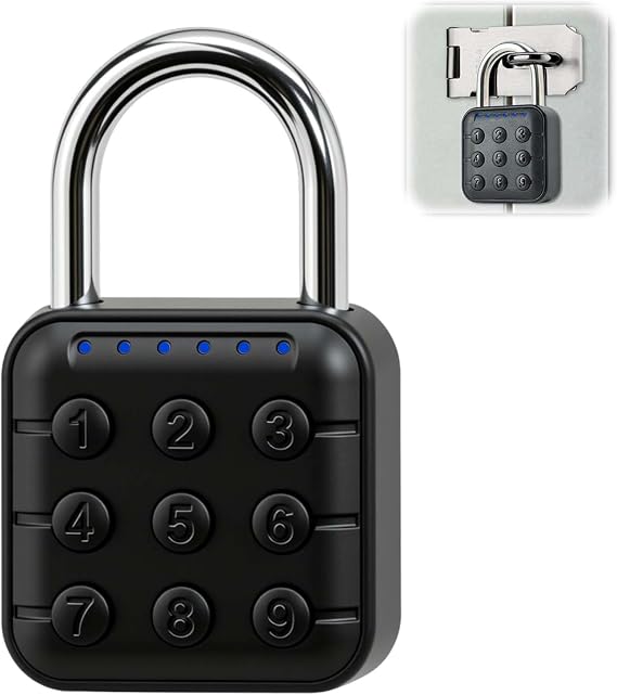 6 Digit Combination Padlock, IP67 Waterproof Multi-User Code Function Electronic Gym Locker Smart Lock with Stainless Steel Shackle High Security for Gym School Garage Travel Outdoor Use – Black