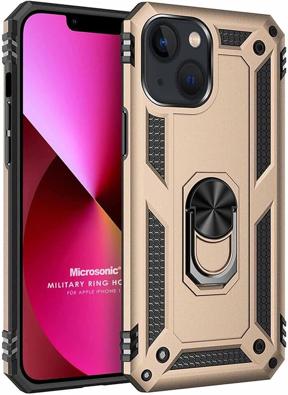 Microsonic Apple iPhone 13 için Kılıf Military Ring Holder Gold