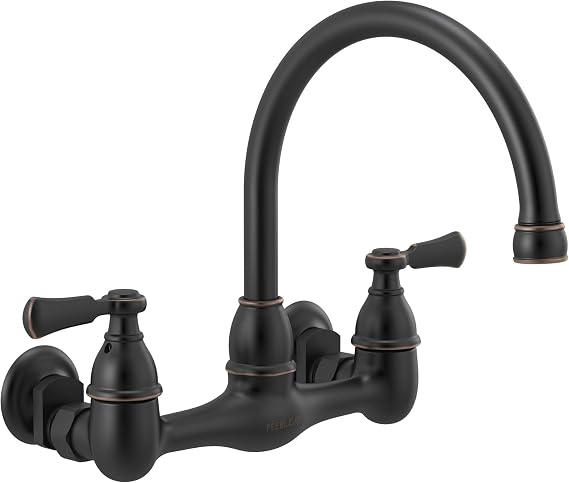 Peerless P2765LF-OB Elmhurst İki Saplı Mutfak Bataryası Duvara Montaj, Yağla Pürüzsüzleştirilmiş Bronz