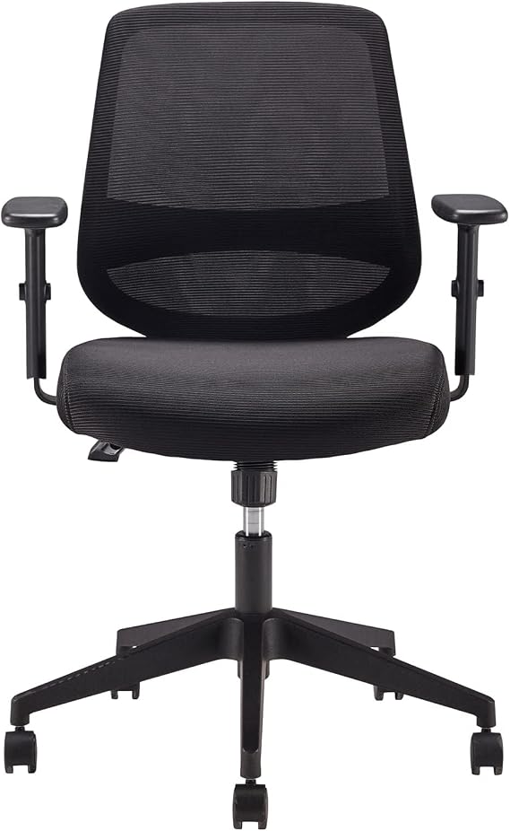 Amazon Basics Ergonomischer Bürostuhl Schreibtischstuhl mit verstellbaren Armlehnen Lendenwirbelstütze Chefsessel aus Mesh-Gewebe rückenfreundlich einfache Montage 635 x 584 x 914 cm schwarz