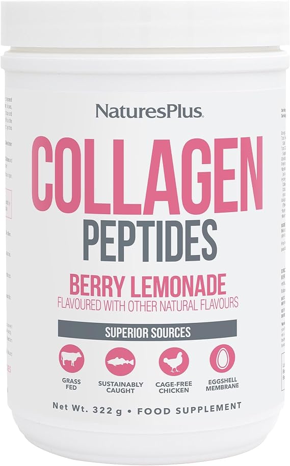 NaturesPlus Collagen Peptides Powder Berry Lemonade - Sustainable Hydrolysed Collagen Supplement, 6 Major Types of Collagen - Non-GMO, Gluten Free - 322 g