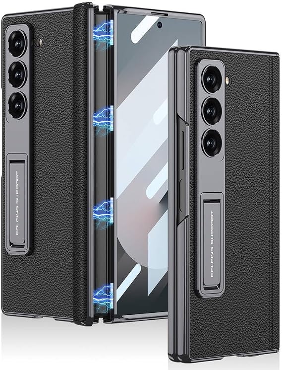 Aksesuarcim Samsung Galaxy Z Fold 6 ile Uyumlu Kılıfı Kamera Lens Korumalı Deri Standlı Mıknatıslı Premium İnce Kapak Kıpta Siyah