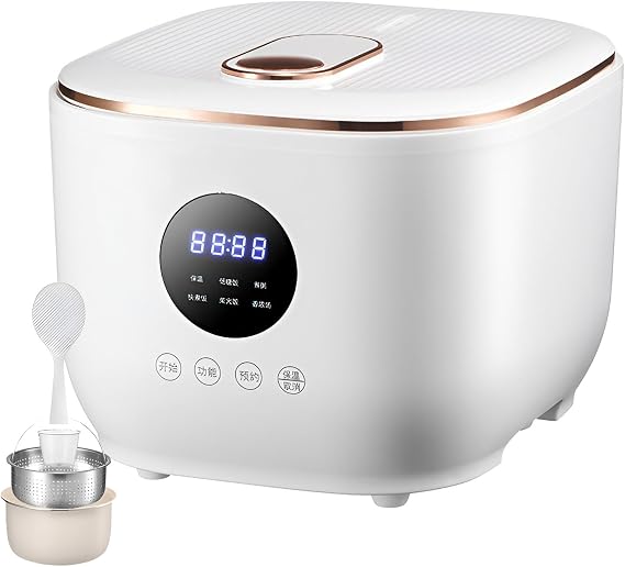 500W Multifunctional Nonstick Rice Cooker, 3L Low Sugarris Rice Cooker, 5 Cooking Functions, 8 Hours Heat Retention, 24 Hour Reservation, Stainless Steel Steamer Basket, Home Use