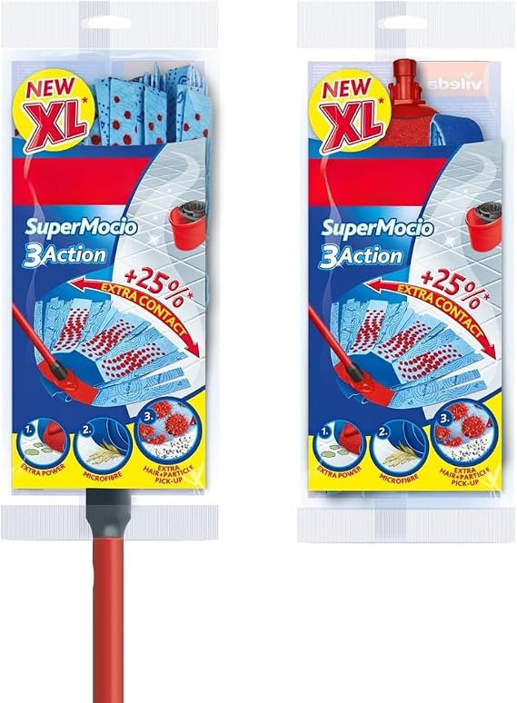 Floor Mop with Extra Refill – 3-Zone Cleaning Strips | Microfibre Head | Telescopic Handle (80–140cm) | Extra Floor Contact Design | Washable & Suitable for All Hard Floors