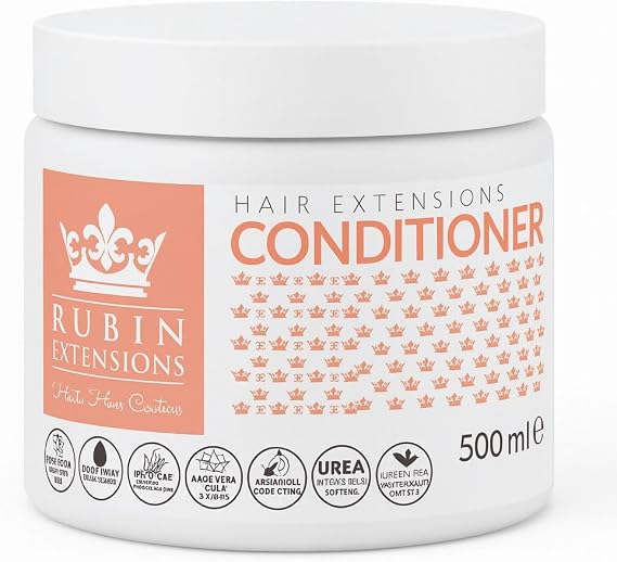 Rubin Extensions Conditioner for Hair Extensions 500 ml – Silicone-Free, Vegan, with Argan Oil, Jojoba Oil & Aloe Vera – for Human Hair, Tape-In, Bonded & Clip-In – Made in Germany