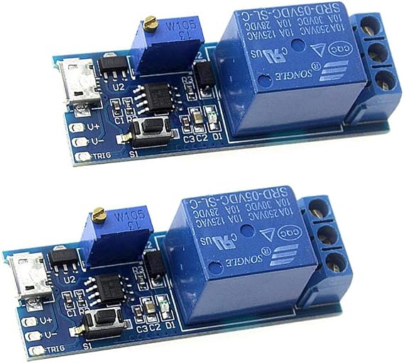 Hailege 2-Piece Set Trigger Time Delay Switch Relay Module Adjustable Time Delay Control Switch Trigger Delay Conduction Relay Switch Module Wide Voltage Delay Relay DC 5V-30V Micro USB Power Supply