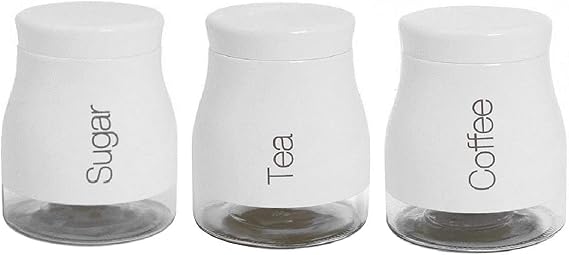 Gr8 Home SET OF 3 KITCHEN STORAGE CANISTERS TEA COFFEE SUGAR JARS POTS CONTAINERS CADDY SET (WHITE)